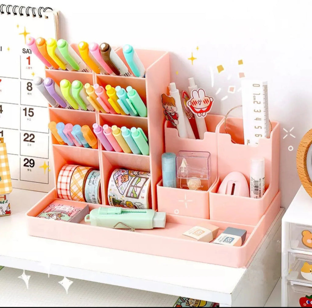 Large Capacity Desktop Organizer Multi Grid Pen Holder