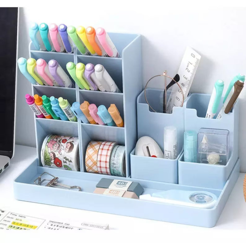 Large Capacity Desktop Organizer Multi Grid Pen Holder