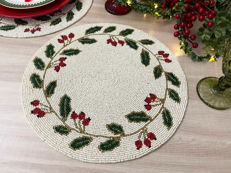 Holly Berry Beaded Christmas Placemat