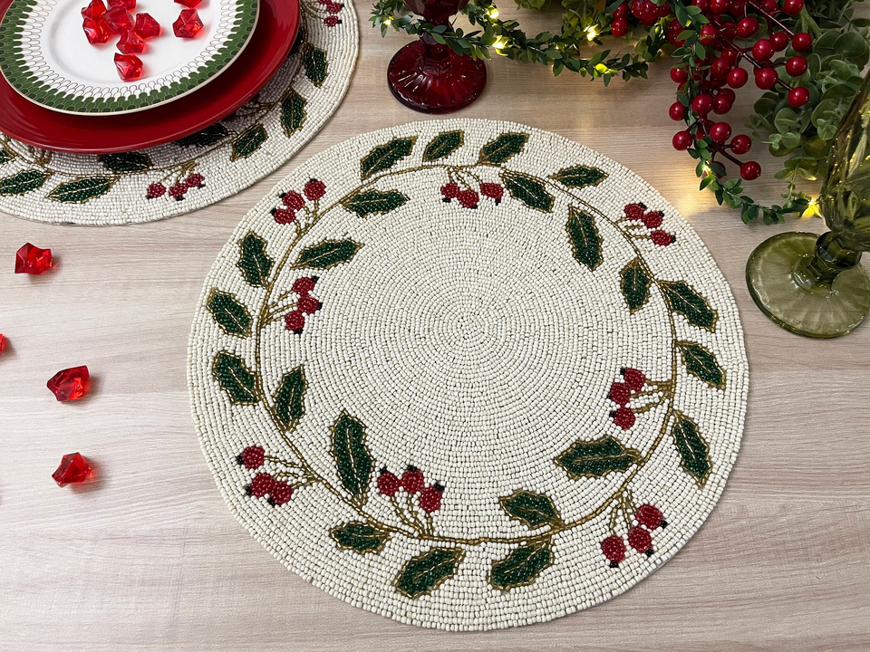 Holly Berry Beaded Christmas Placemat