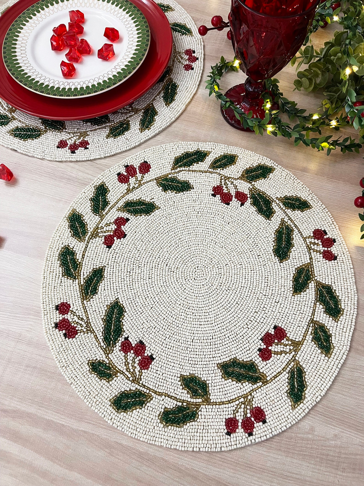 Holly Berry Beaded Christmas Placemat