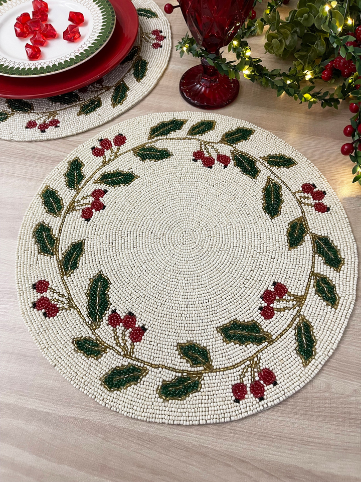 Holly Berry Beaded Christmas Placemat