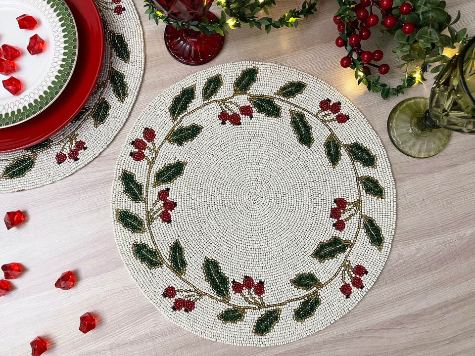 Holly Berry Beaded Christmas Placemat