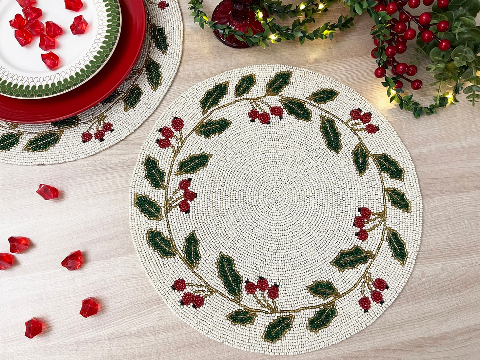 Holly Berry Beaded Christmas Placemat