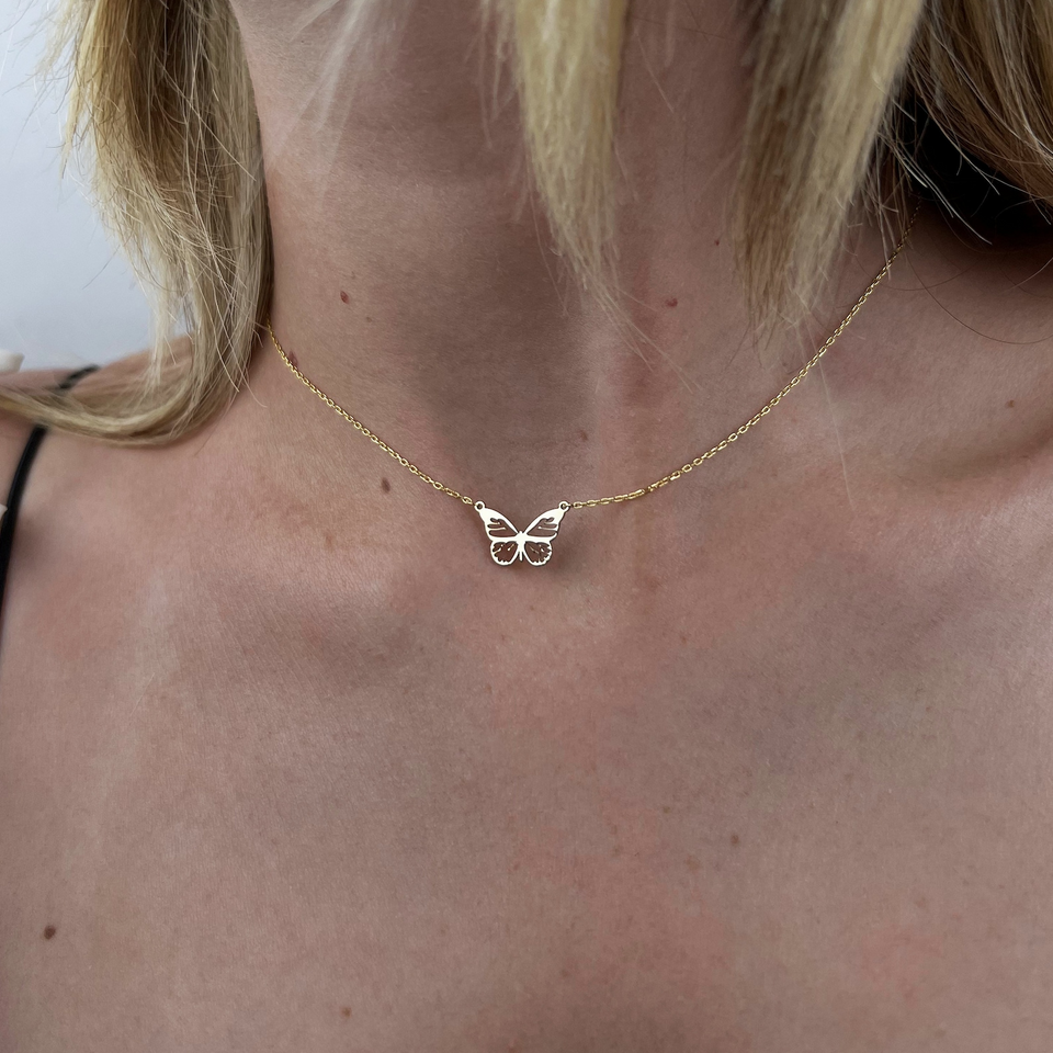 18K Gold Tiny Butterfly Necklace Minimalist Jewelry