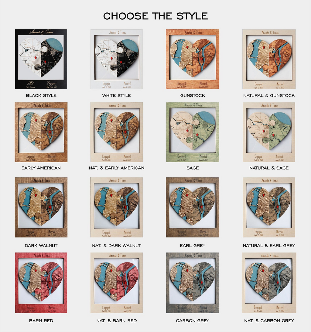 Personalized Heart Puzzle Map Wall Art for Newlyweds