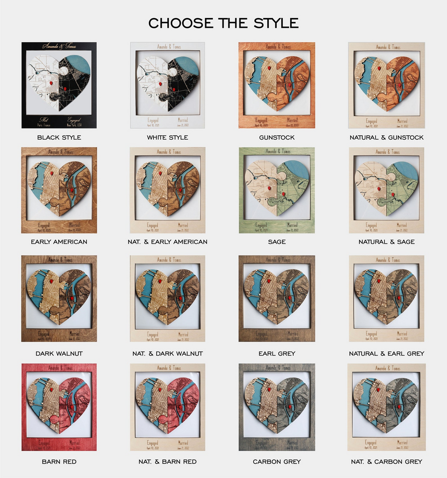 Personalized Heart Puzzle Map Wall Art for Newlyweds