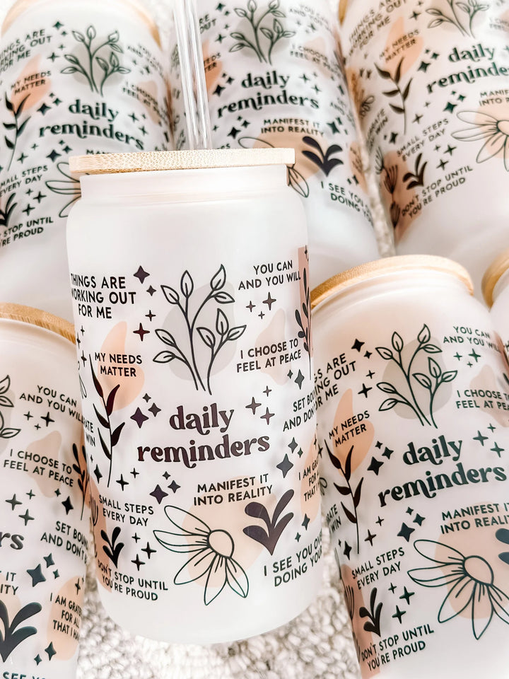 Glass tumbler, Affirmations Glass cup 16oz, Daily affirmations tumbler, gift for her