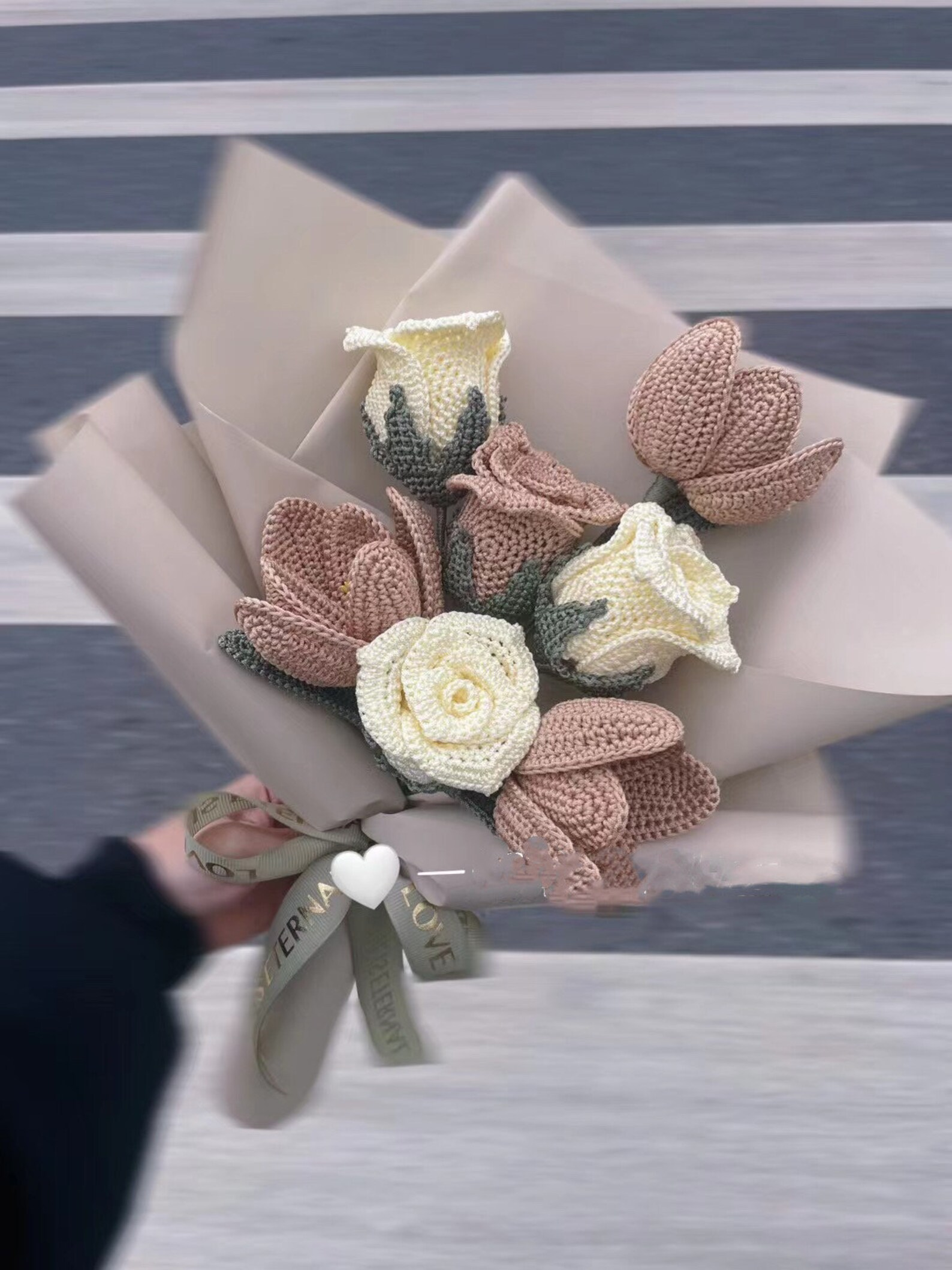 Handmade Crochet Flower Bouquet Roses and Tulips