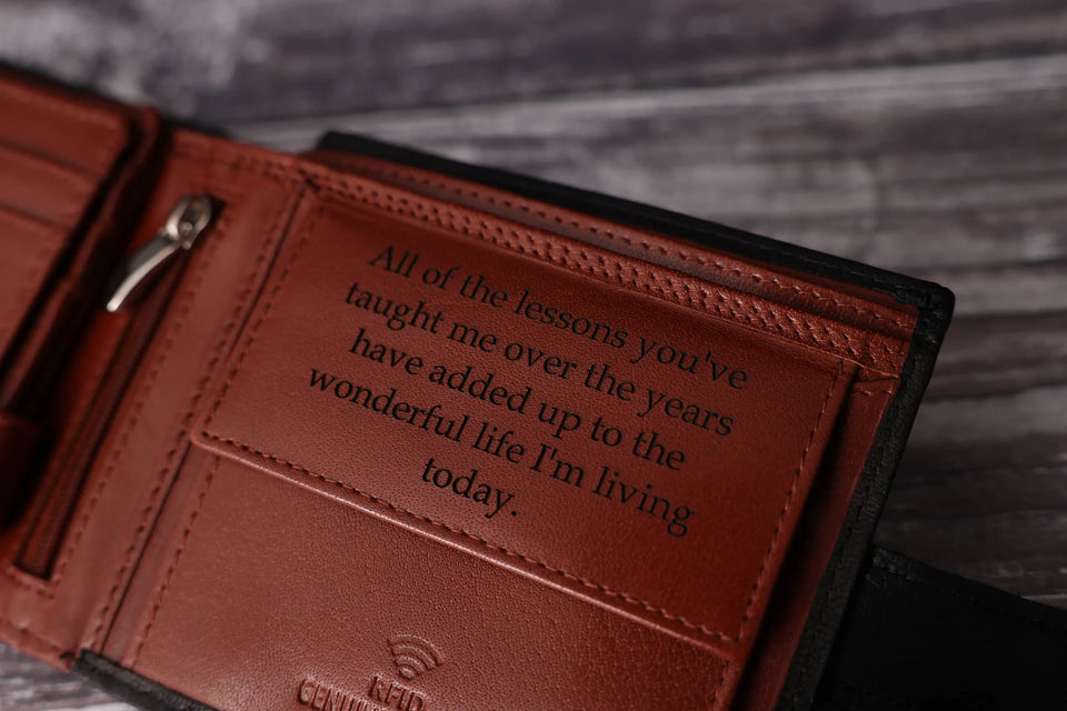 Father's Day Gift, Personalised Men's Wallet, Genuine Soft Black Leather Wallet