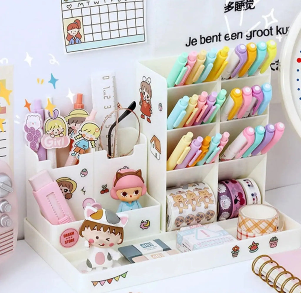 Large Capacity Desktop Organizer Multi Grid Pen Holder