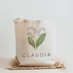 Birth Month Flower Canvas Tote Bag with Custom Name