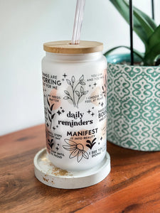 Glass tumbler, Affirmations Glass cup 16oz, Daily affirmations tumbler, gift for her