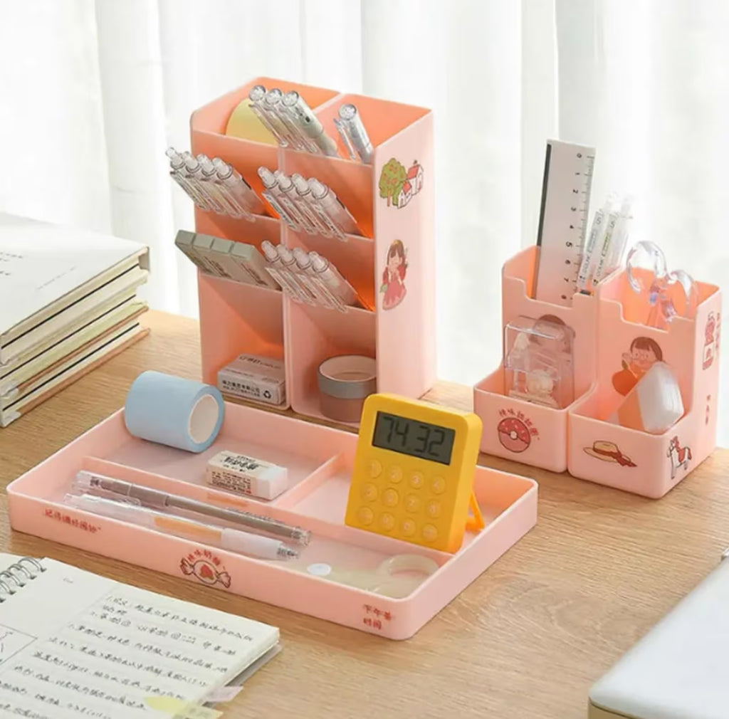 Large Capacity Desktop Organizer Multi Grid Pen Holder