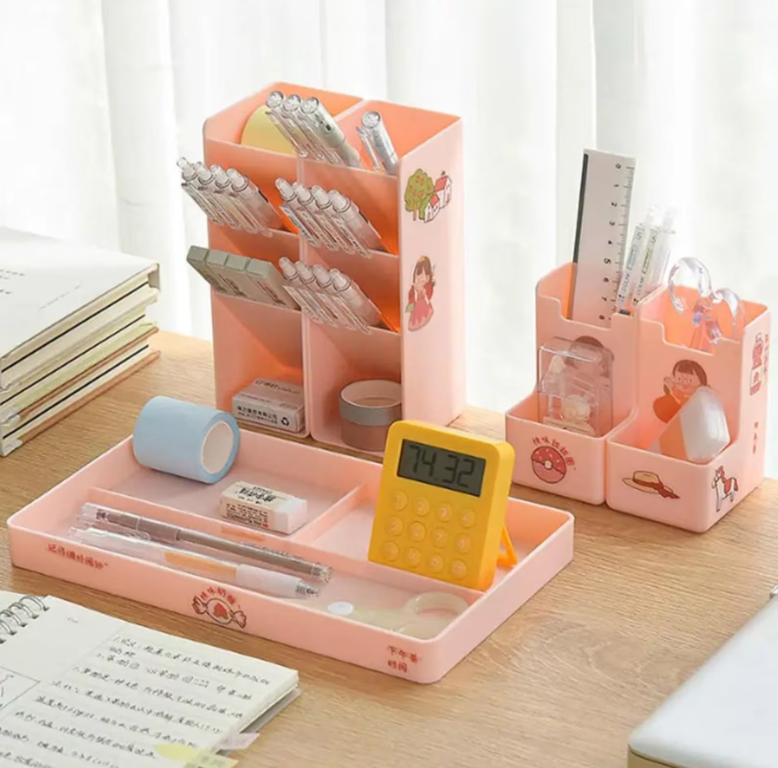 Large Capacity Desktop Organizer Multi Grid Pen Holder
