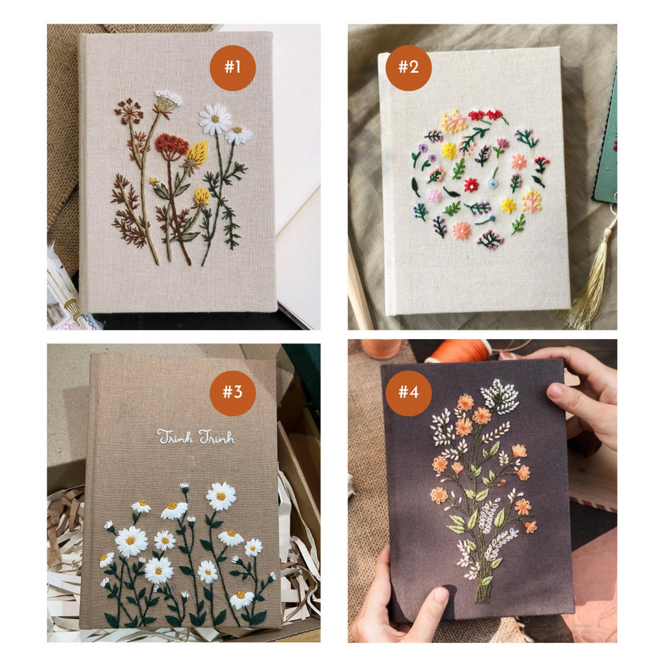 Personalized Hand Embroidered Fabric Journal Notebook