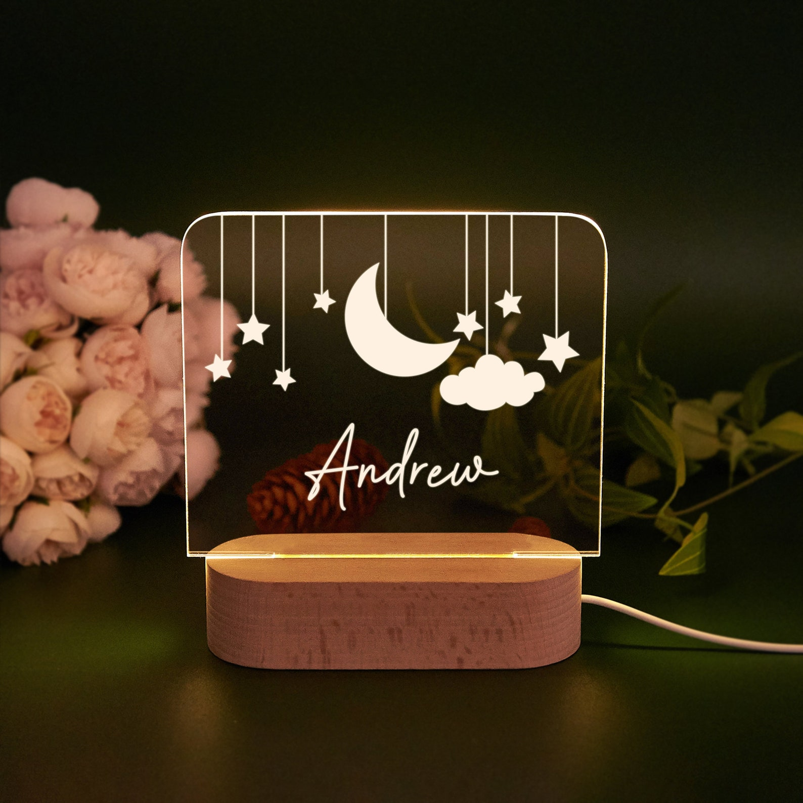 Personalized Moon & Star Nightlight for Baby Nursery