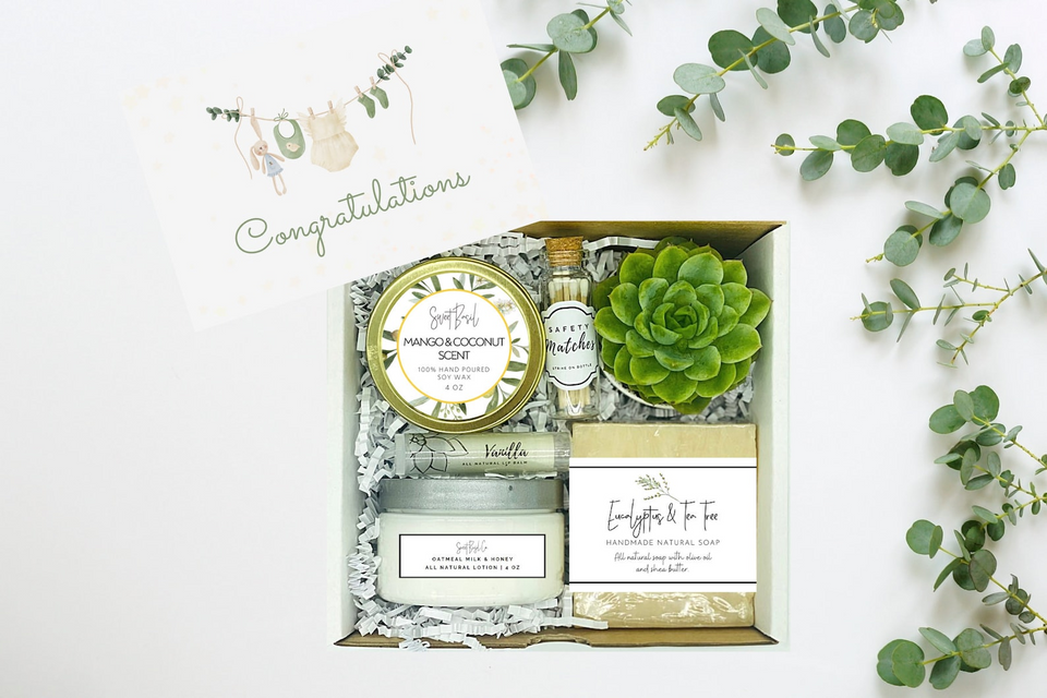Expecting Mom Spa Gift Set with Succulent Candle and Natural Soap