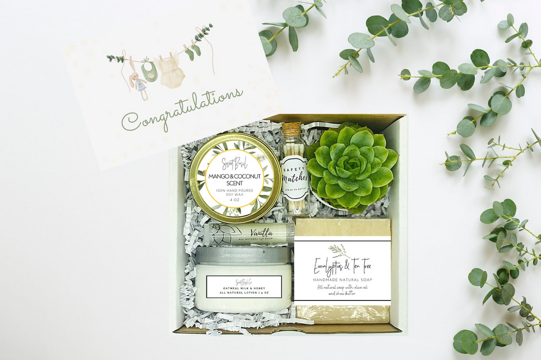 Expecting Mom Spa Gift Set with Succulent Candle and Natural Soap
