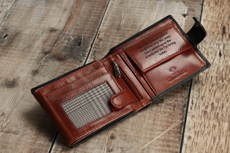Father's Day Gift, Personalised Men's Wallet, Genuine Soft Black Leather Wallet