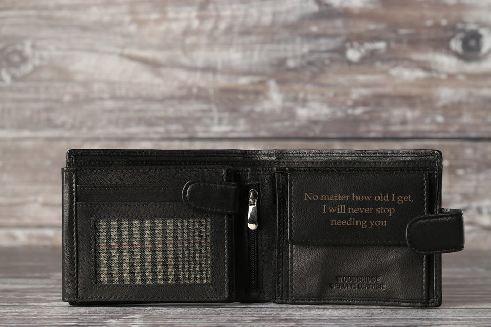 Father's Day Gift, Personalised Men's Wallet, Genuine Soft Black Leather Wallet