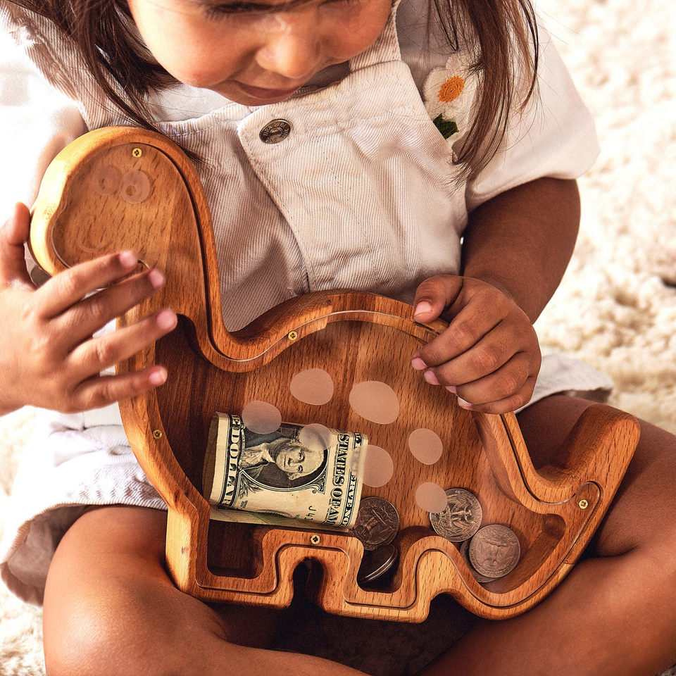 Handmade Dinosaur Wooden Coin Bank