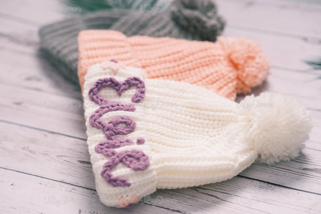 Personalized Kids Knit Beanie Custom Name Winter Hat