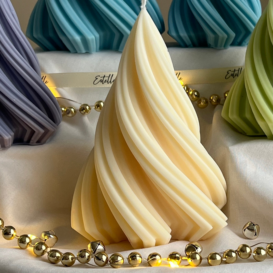 Handmade Swirl Ribbed Christmas Tree Candle