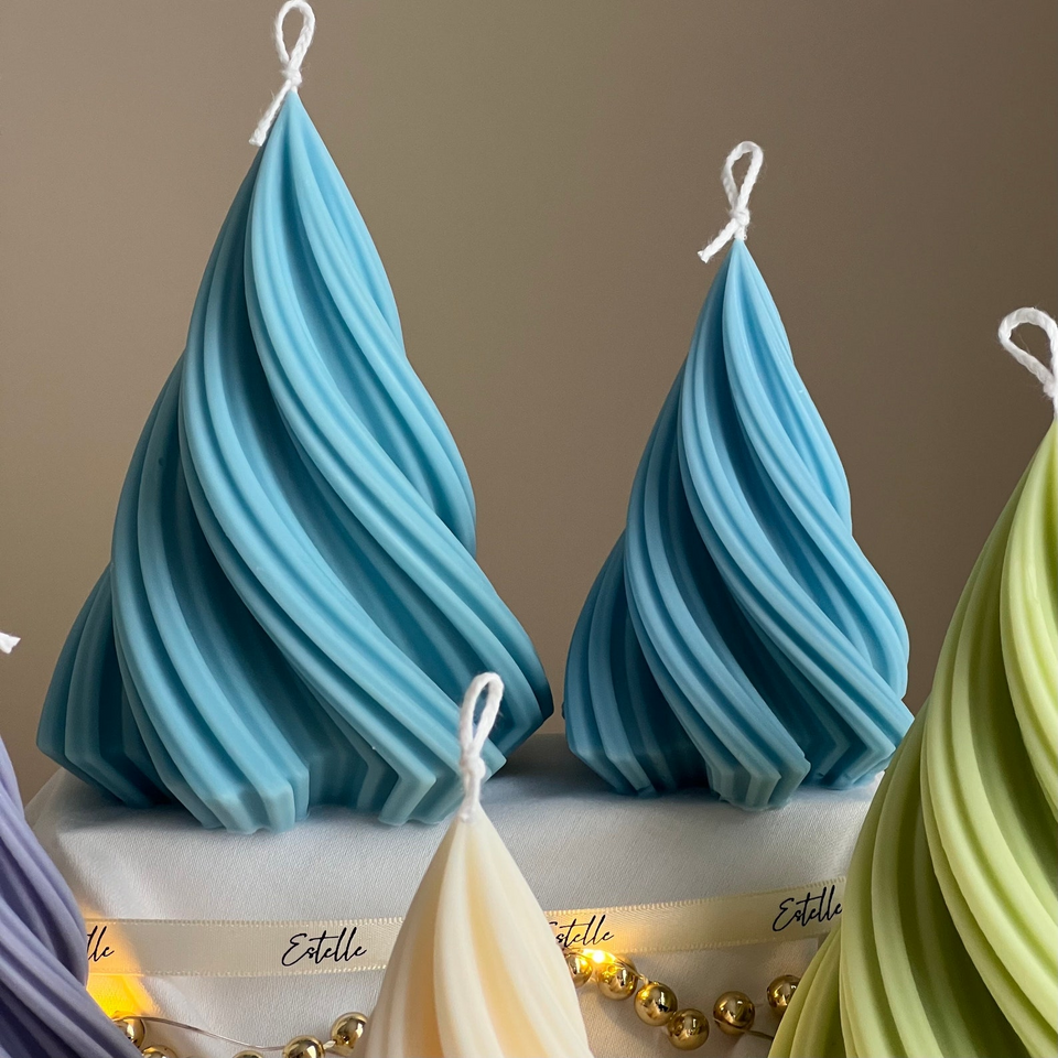 Handmade Swirl Ribbed Christmas Tree Candle