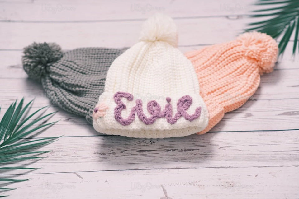 Personalized Kids Knit Beanie Custom Name Winter Hat