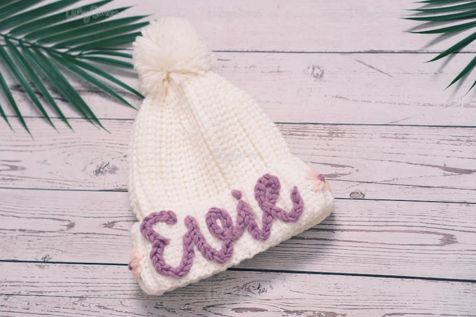 Personalized Kids Knit Beanie Custom Name Winter Hat