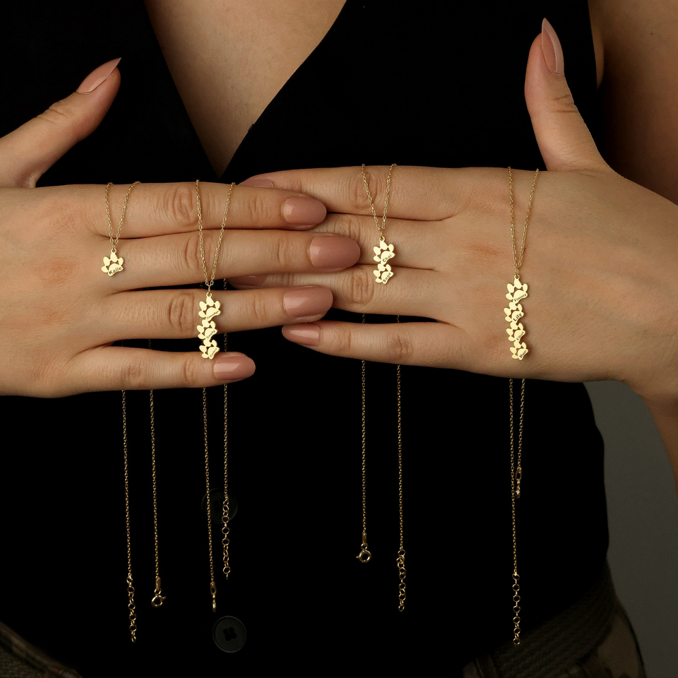 Personalized Paw Print Name Necklace Minimalist Pet Jewelry
