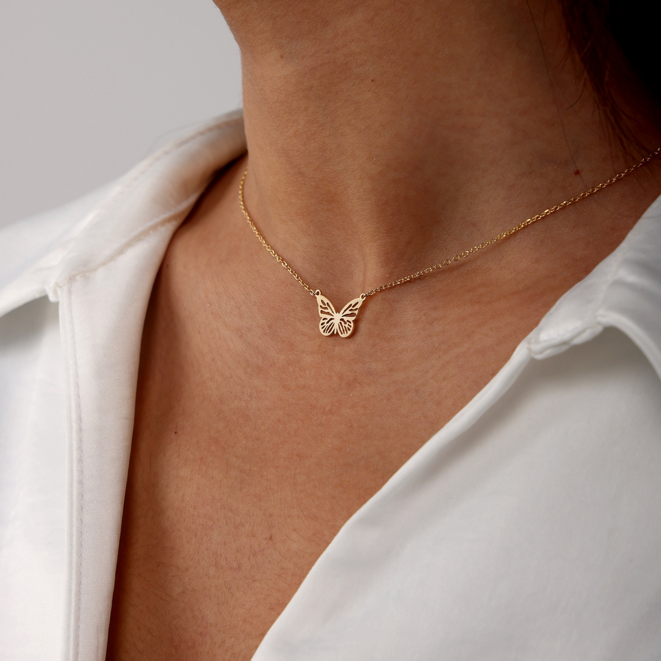 18K Gold Tiny Butterfly Necklace Minimalist Jewelry