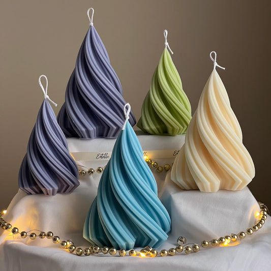 Handmade Swirl Ribbed Christmas Tree Candle