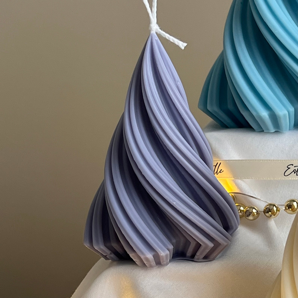 Handmade Swirl Ribbed Christmas Tree Candle