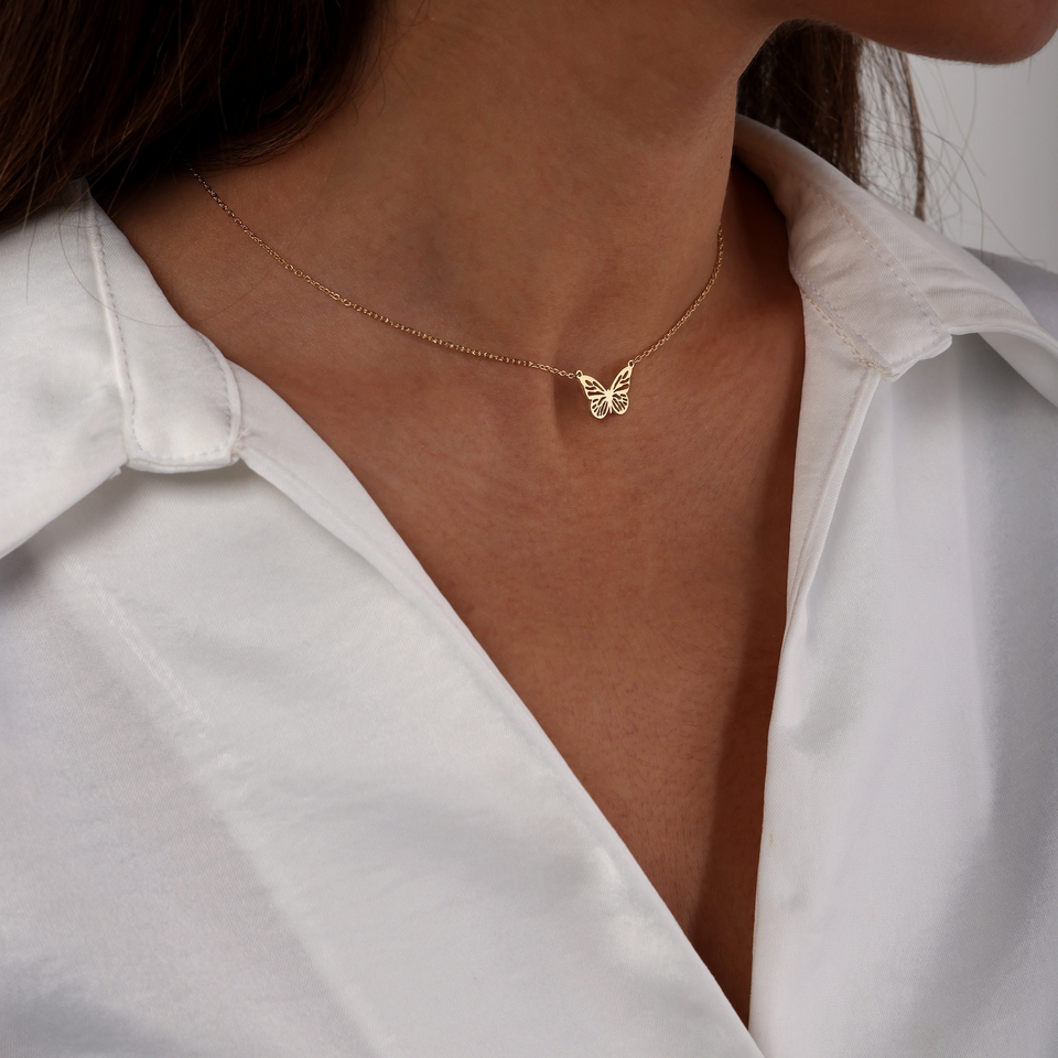 18K Gold Tiny Butterfly Necklace Minimalist Jewelry