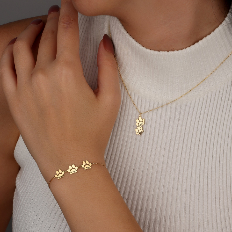 Personalized Paw Print Name Necklace Minimalist Pet Jewelry