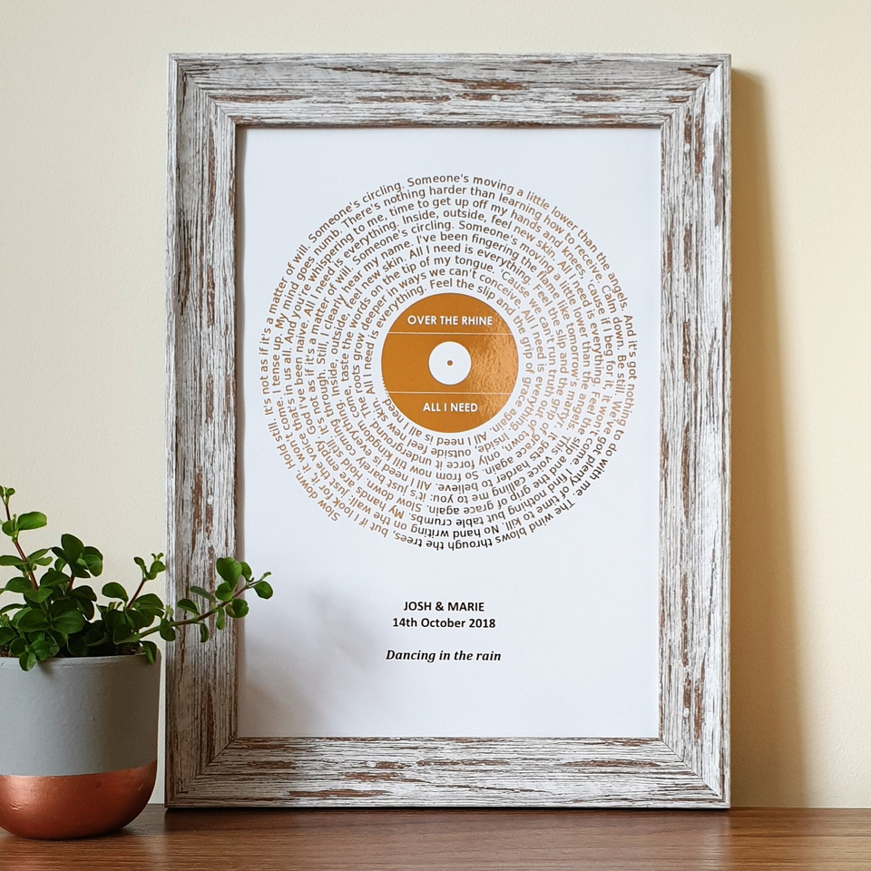 Personalized Metallic Foil Song Lyrics Art Print