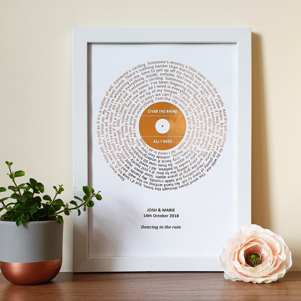Personalized Metallic Foil Song Lyrics Art Print
