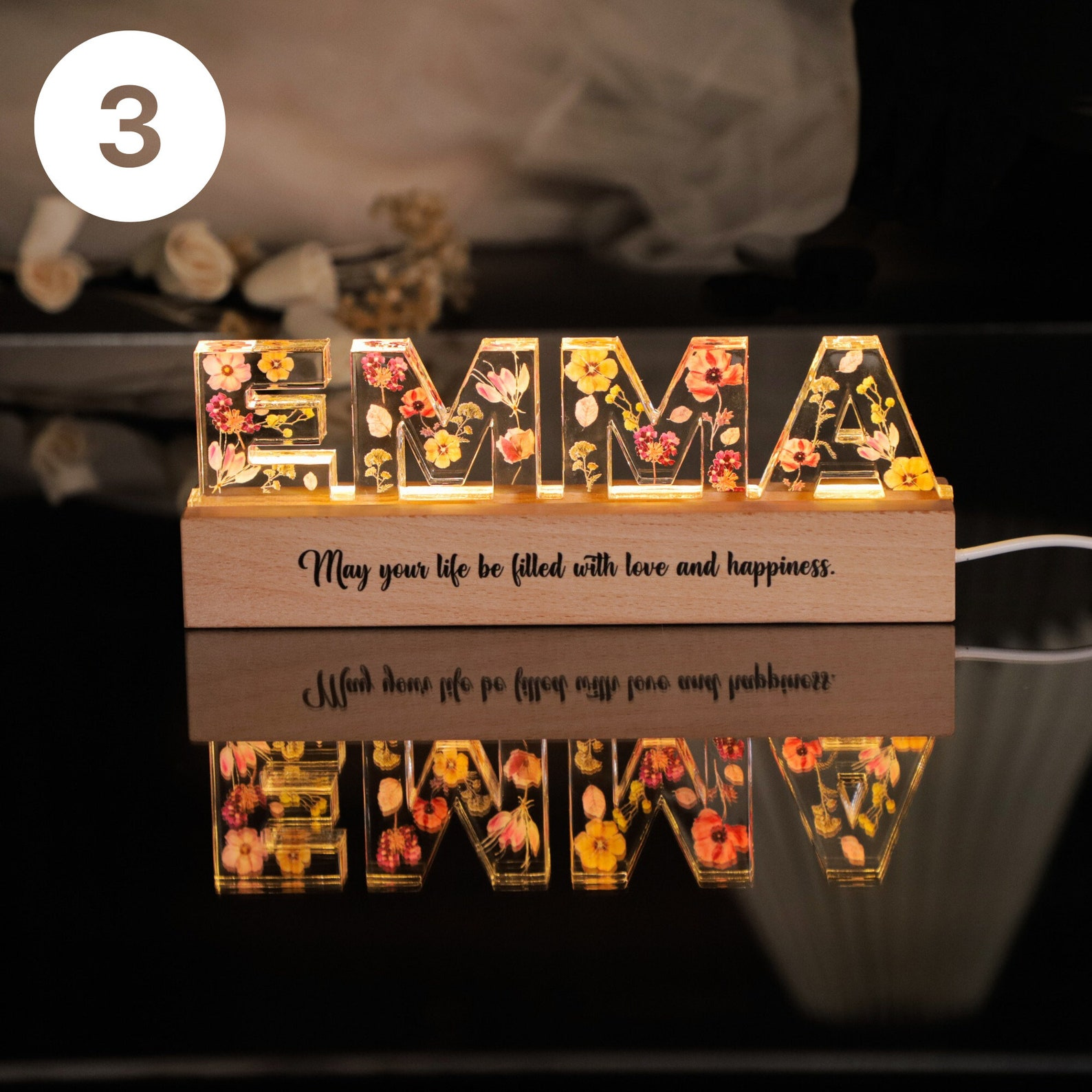 Personalized Flower Night Light Custom Gift for Kids and Teens