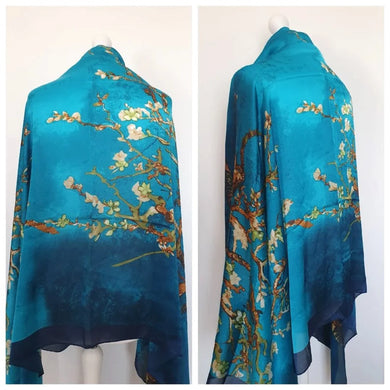 Luxury Silk Scarf, Van Gogh Almond Blossom Silk Scarf Lightweight, Personalised Gift For Her