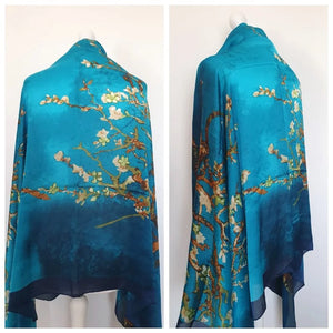 Luxury Silk Scarf, Van Gogh Almond Blossom Silk Scarf Lightweight, Personalised Gift For Her