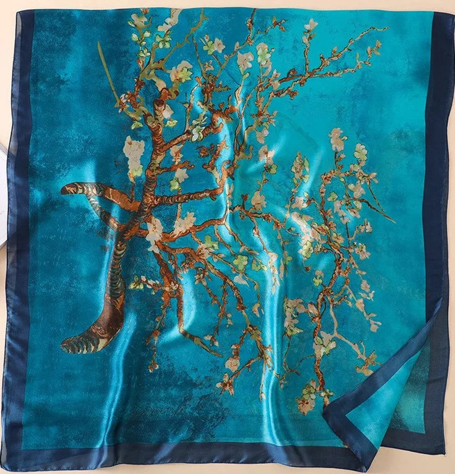 Luxury Silk Scarf, Van Gogh Almond Blossom Silk Scarf Lightweight, Personalised Gift For Her