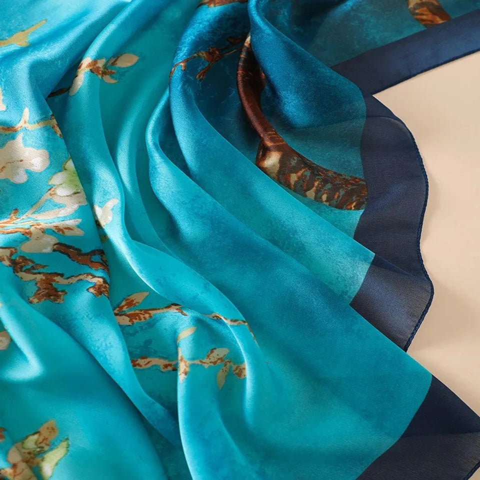 Luxury Silk Scarf, Van Gogh Almond Blossom Silk Scarf Lightweight, Personalised Gift For Her
