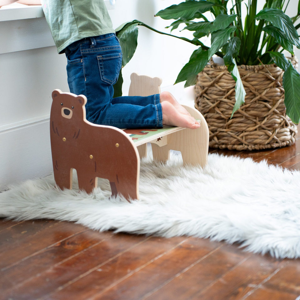 Personalized Kids Step Stool with Name Bear Design