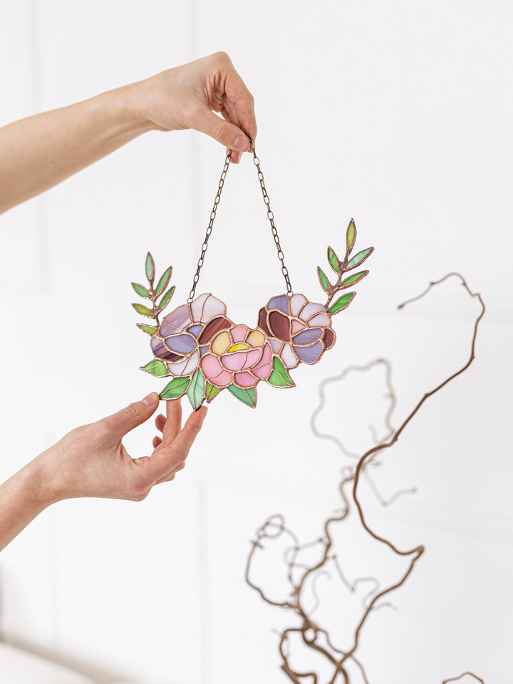 Stained Glass Flowers Suncatcher