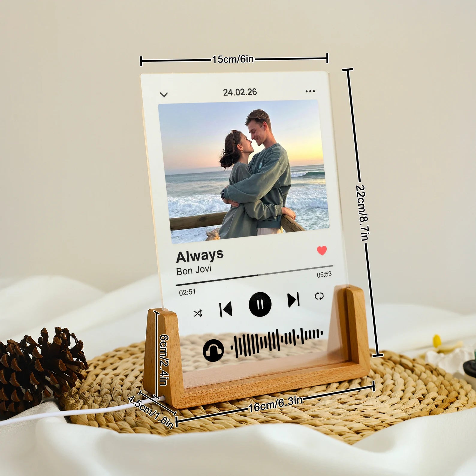 Music Photo Name Night Light, Custom Photo Music Plaque, Personalized Song Acrylic Plaque