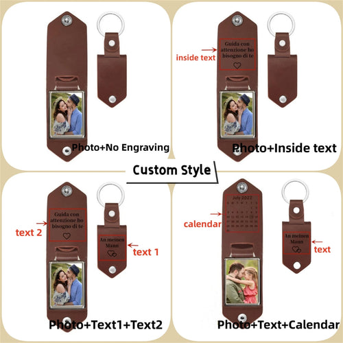Personalized Mens Leather Keychain with Photo,Metal Tag Photo Keychain, Father's Day Gifts