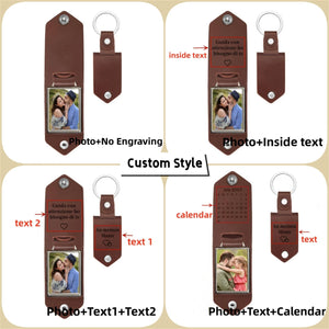 Personalized Mens Leather Keychain with Photo,Metal Tag Photo Keychain, Father's Day Gifts