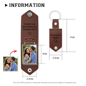 Personalized Mens Leather Keychain with Photo,Metal Tag Photo Keychain, Father's Day Gifts